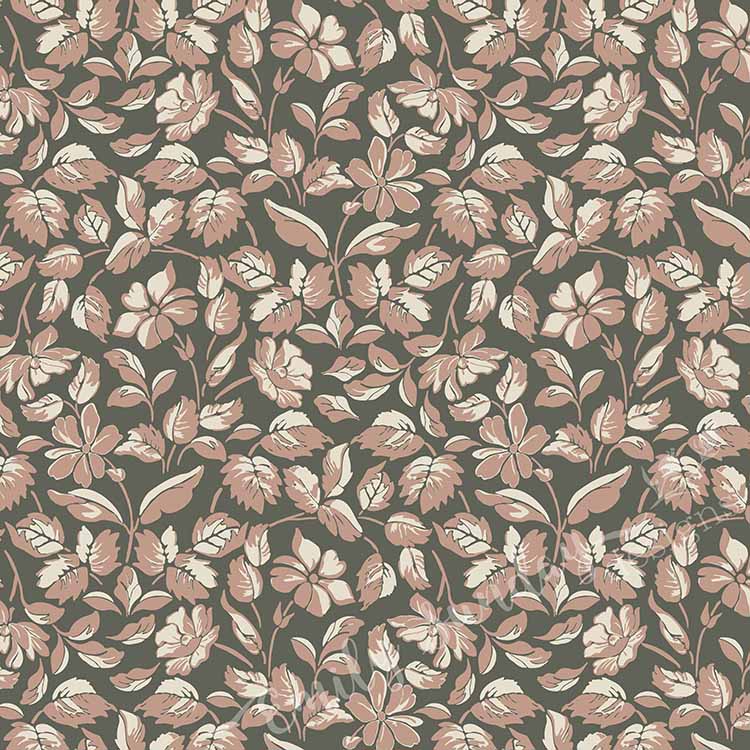 Small Scale Heritage Floral Tapestry Tan peel and stick wallpaper pattern swatch